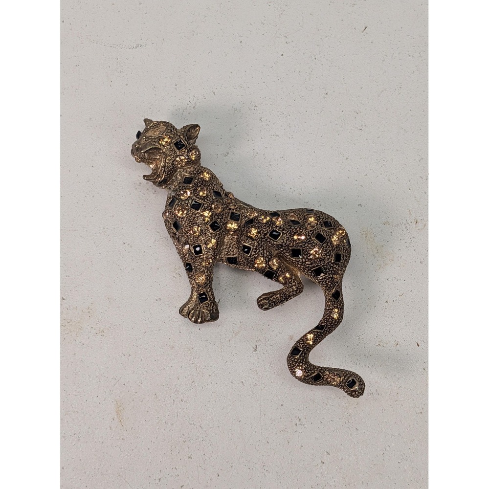 Tasha Leopard Brooch Gold Tone Champagne Rhinestone Black‎ Animal Statement Pin